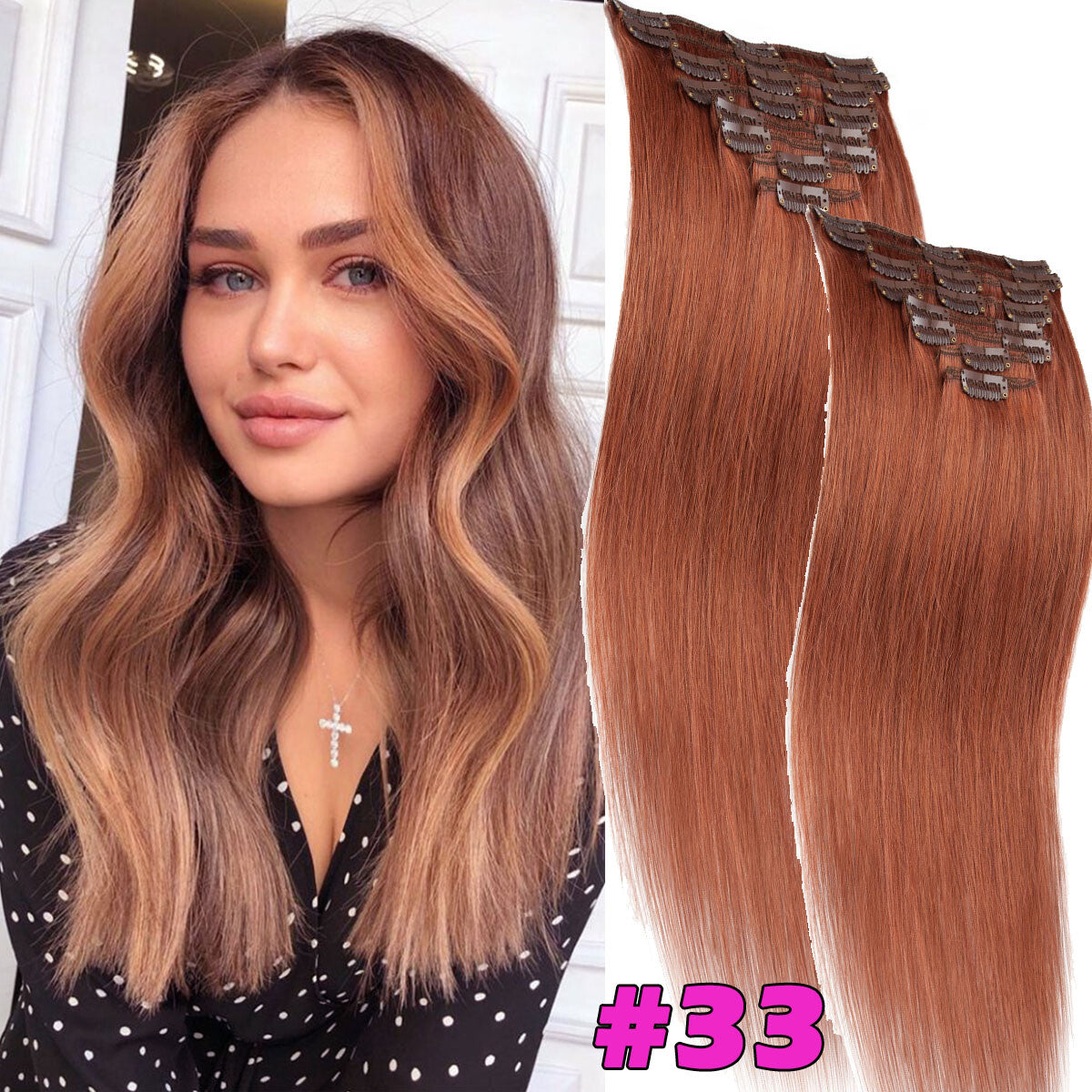 Seamless Clip-In Human Hair Extensions - Full Head Remy Hair Wefts