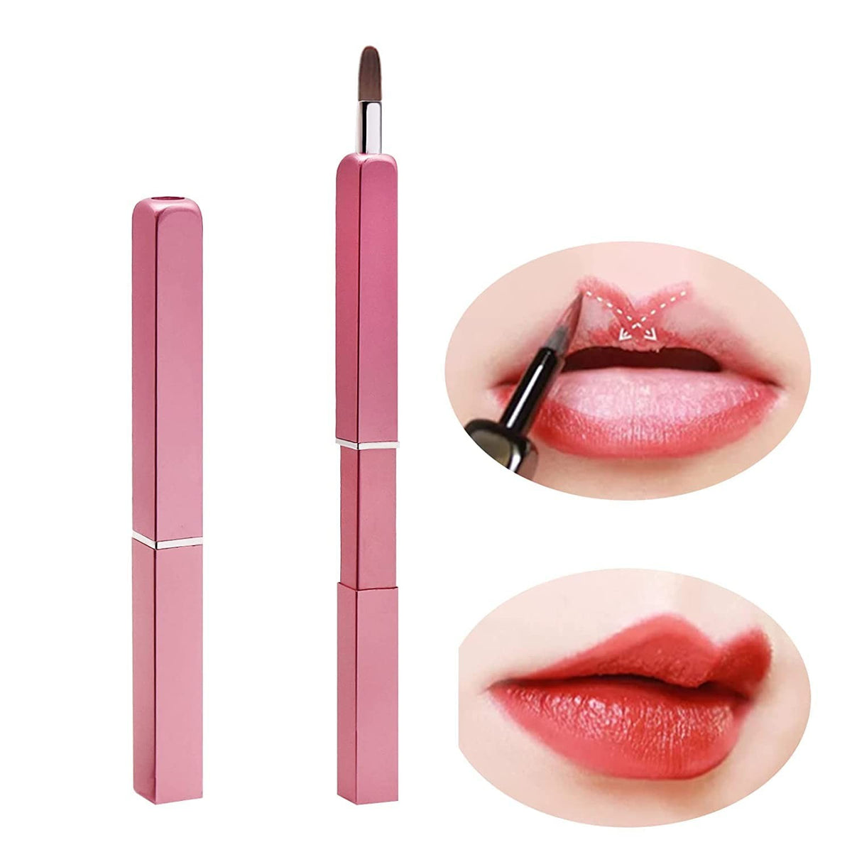 Lip Brush - Retractable Pink Makeup Tool for Precise Lip Color Application