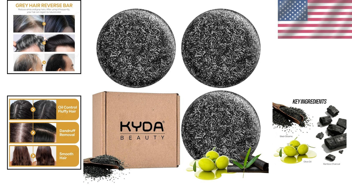 Gray Hair Reversal Shampoo Bar Set for Hair & Beard Darkening - 3 Pieces