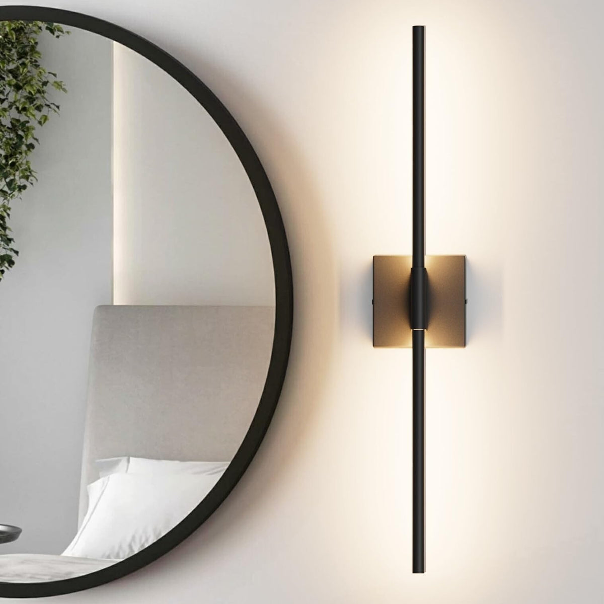 28-Inch Modern Black LED Vanity Light Fixture Over Mirror with Remote Control