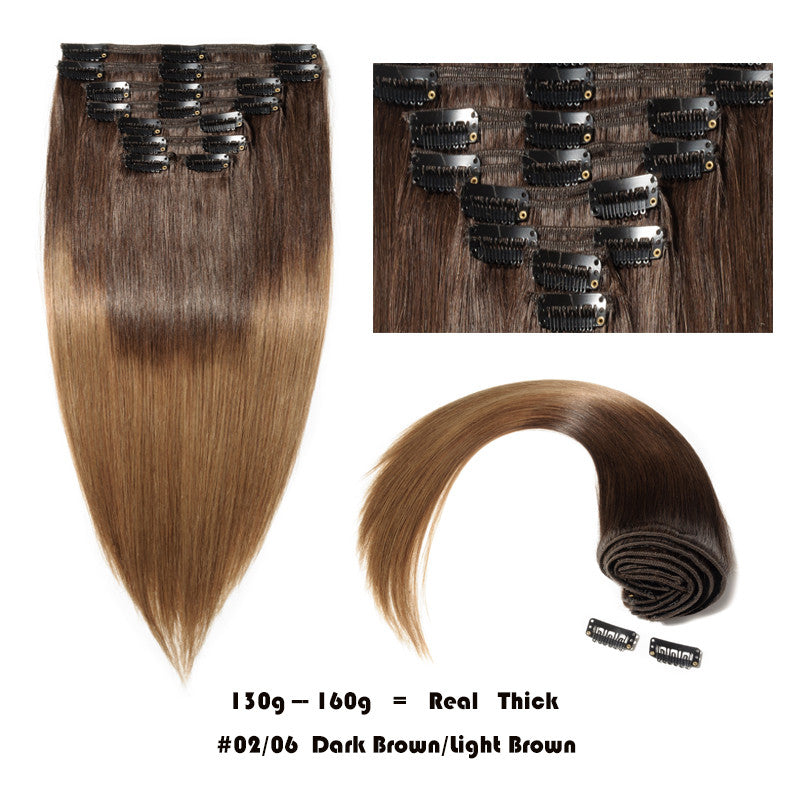 Thick Double Weft Clip-In Human Hair Extensions Full Head - Natural & Straight