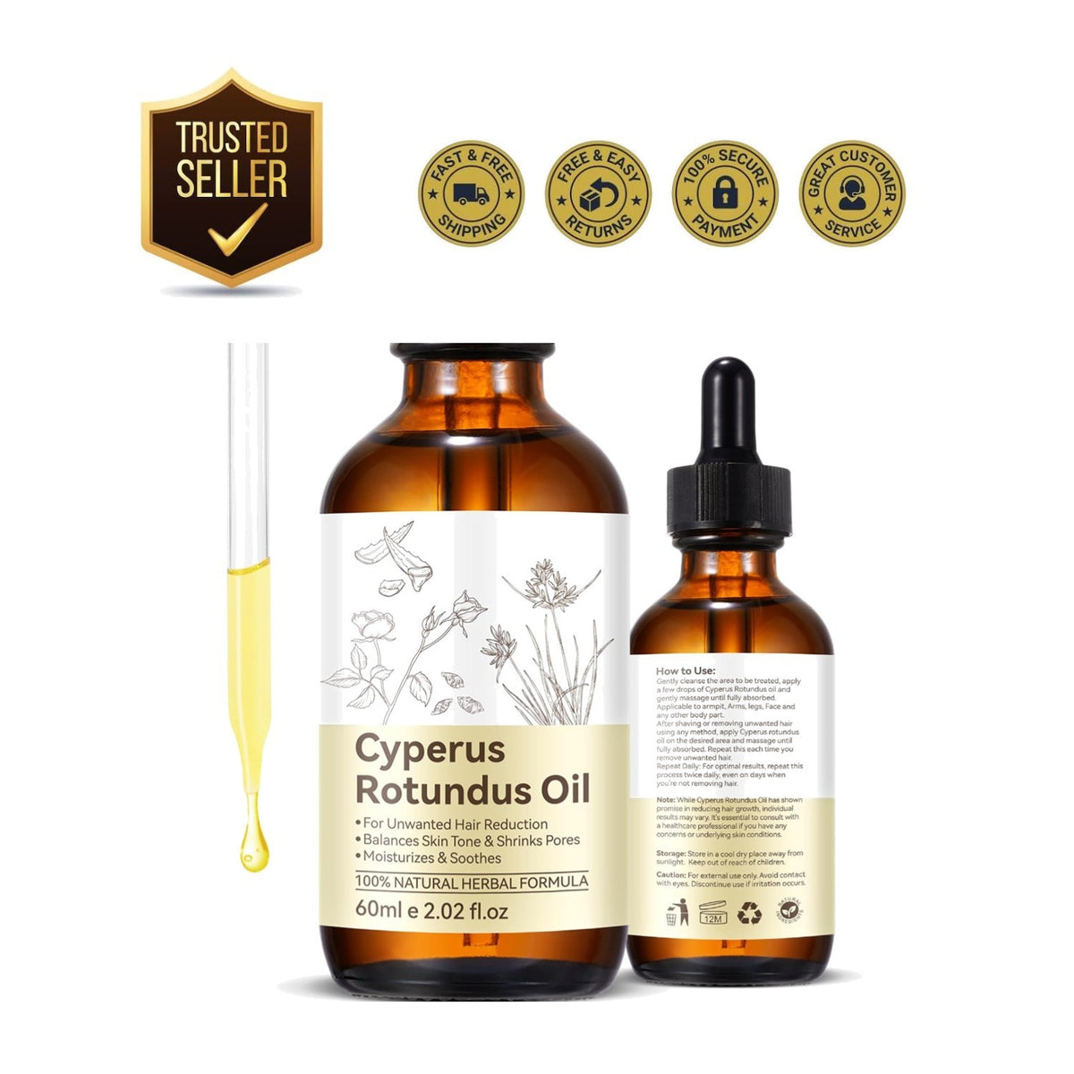 Pure Cyperus Rotundus Oil for Hair Removal & Skin Hydration - Natural Skin Oil