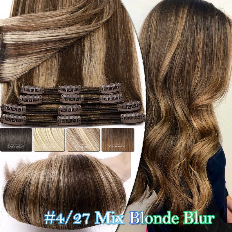Thick Double Weft Clip-In Human Hair Extensions - Full Head Set
