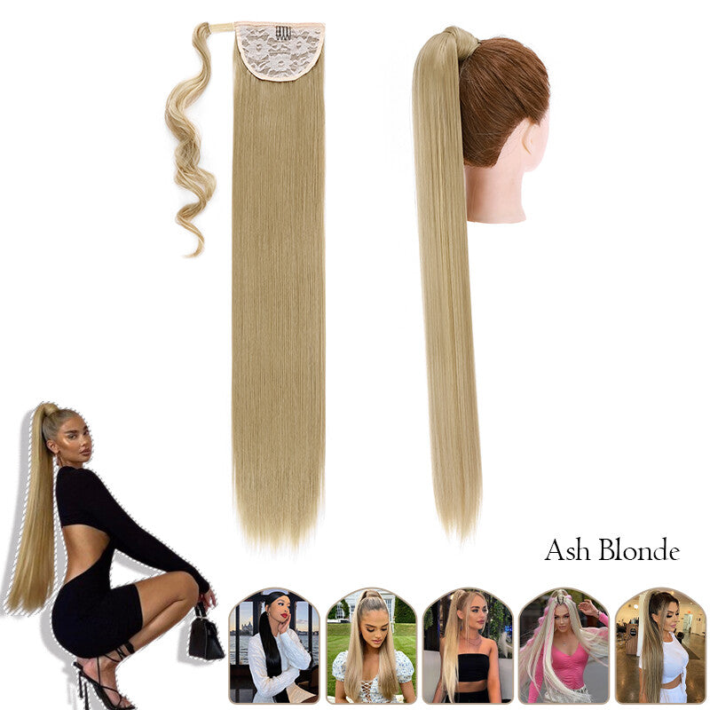 Mega Thick Wrap-On Ponytail Extensions - Natural Human Hair, Curly Wavy Straight