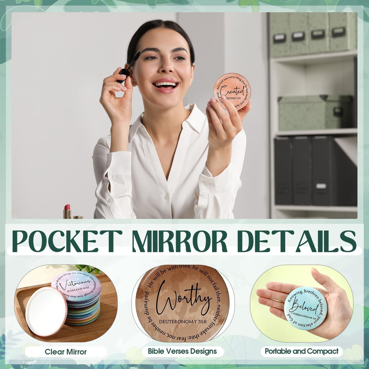Mini Christian Gift Mirror Set - Inspirational Bible Verse Compact Mirrors for Women, Bulk Assorted Designs