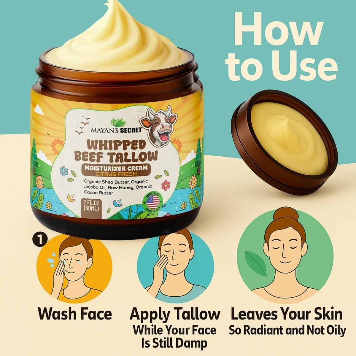 Whipped Beef Tallow Moisturizer – Grass Fed with Honey & Cocoa Butter