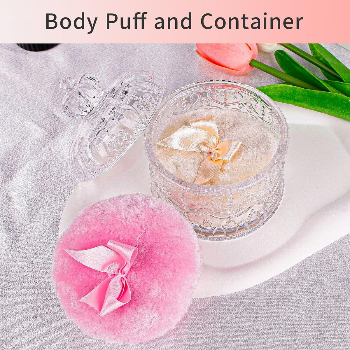 Large Body Powder Puff Set with Crystal Clear Container - Skin-Friendly Makeup Tools