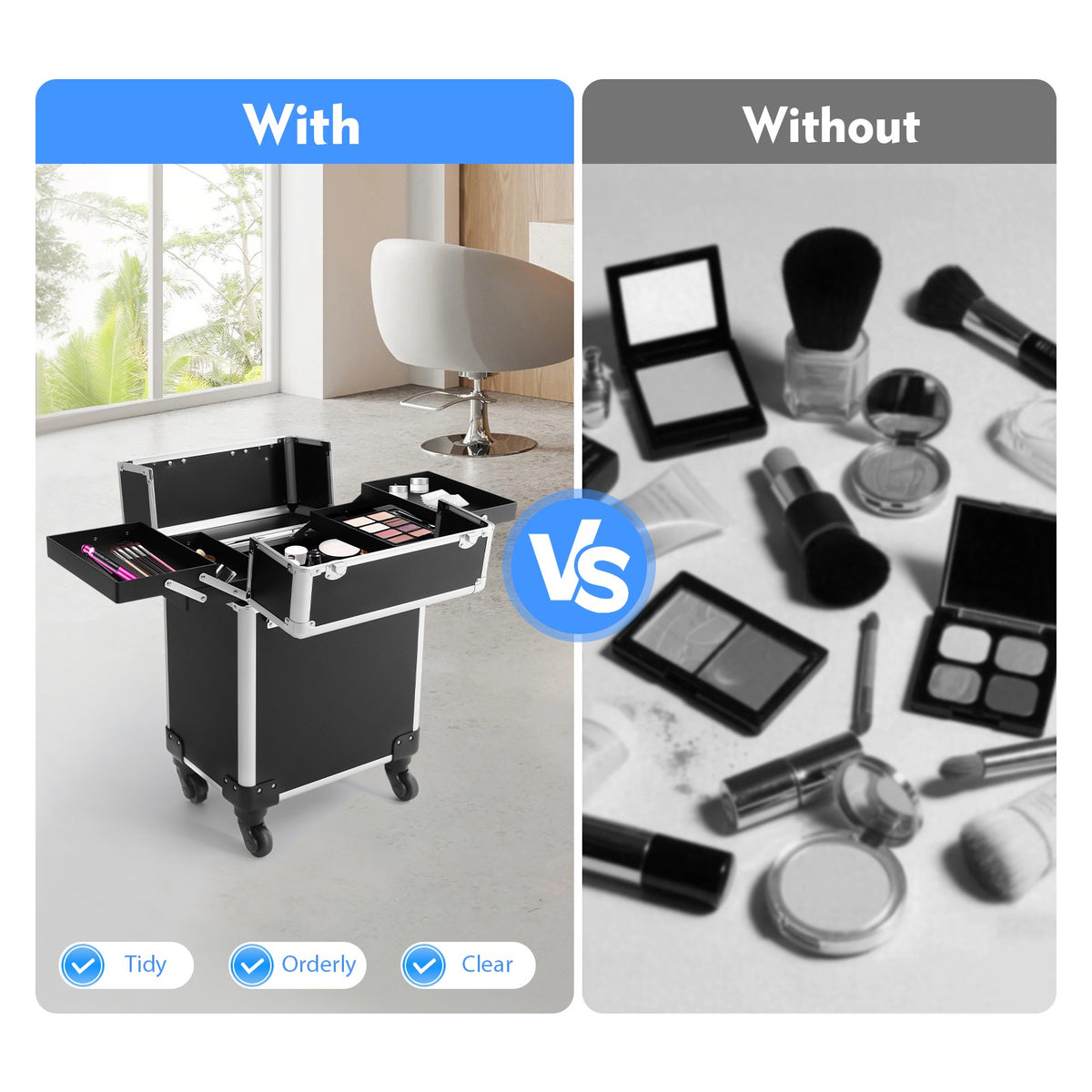 Travel Makeup Train Case with Multi-Layer Storage and Lock - Rolling Cosmetic Organizer