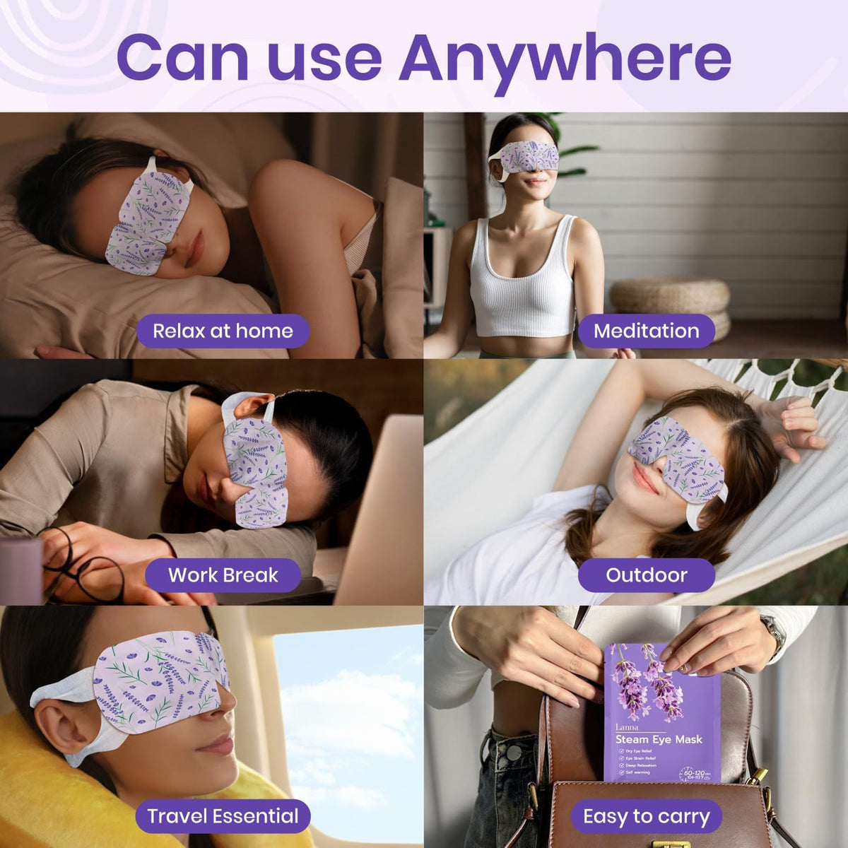 Heated Steam Eye Mask Lavender Scent Disposable 120 Minutes – Set of 5