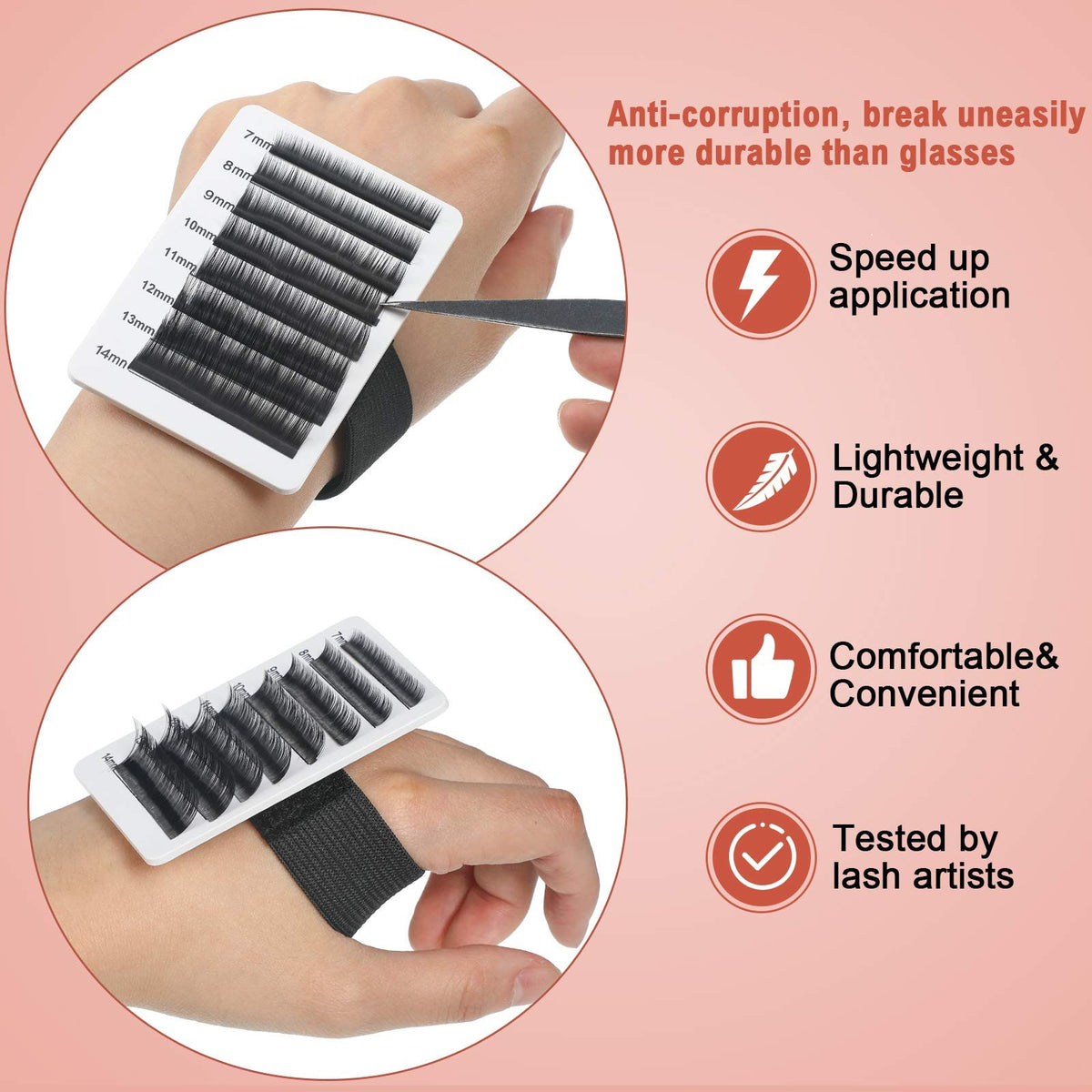 Eyelash Extension Hand Plate with Detachable Elastic Straps - 6 Pack, Black