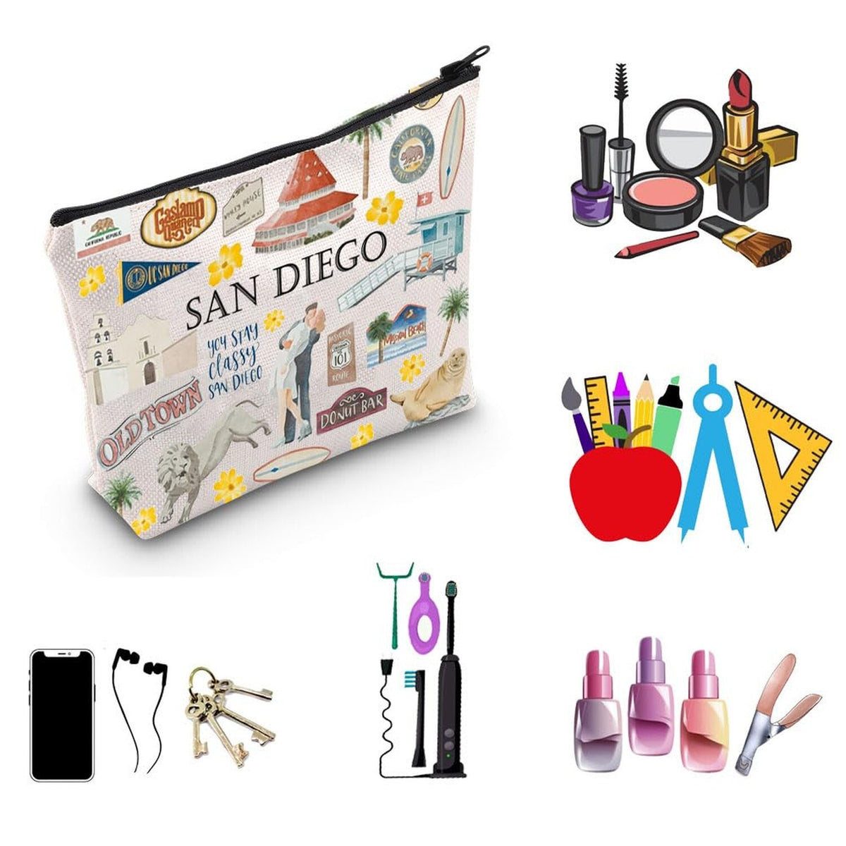 San Diego Travel Makeup Bag Waterproof Cotton Organizer for Women