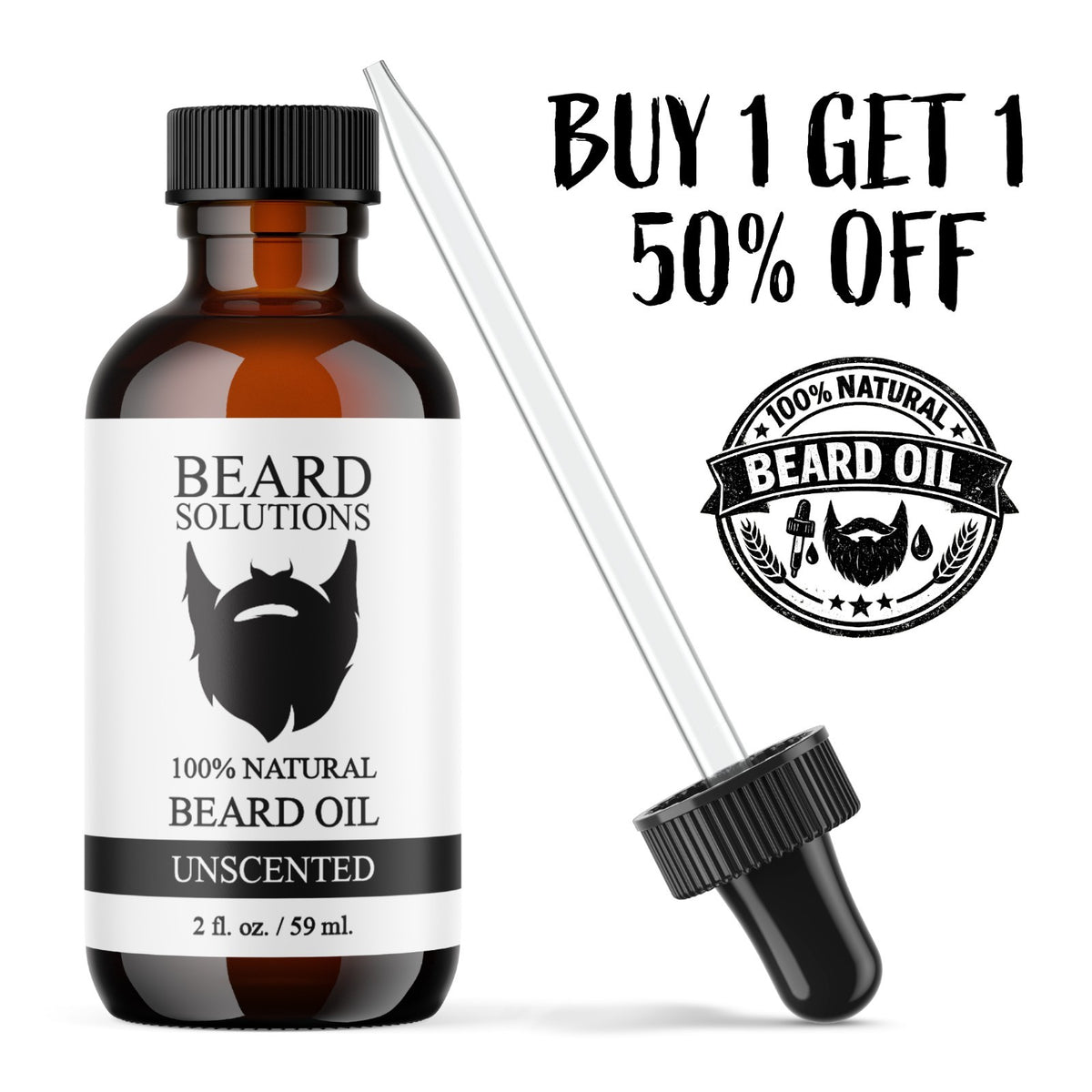 Unscented Beard Oil for Hair Growth & Grooming - 2 oz Natural Serum