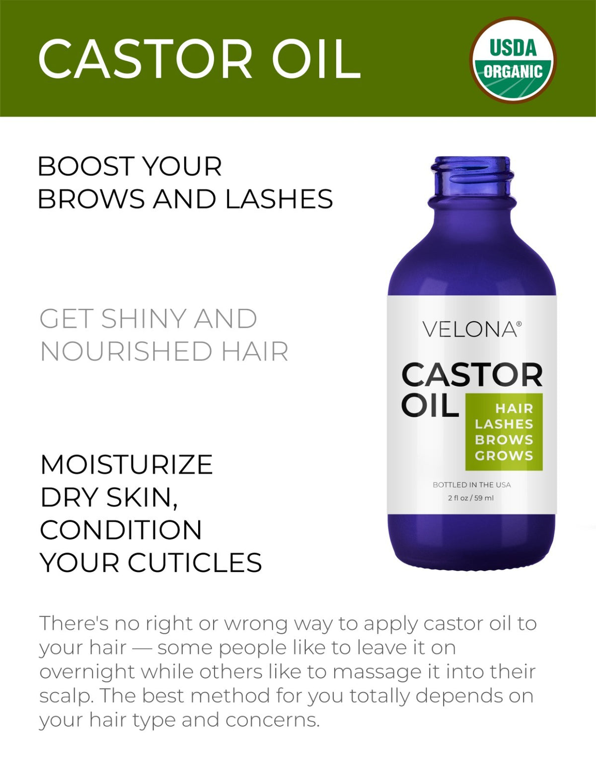 Organic Castor Oil for Hair & Skin - 2 Fl Oz to 1 Gallon, USDA Certified