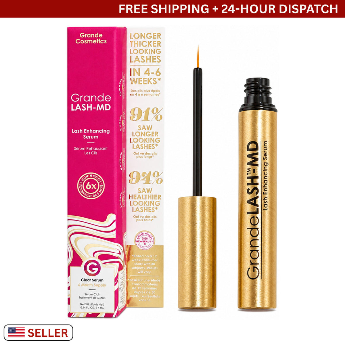 Lash Enhancing Serum for Longer Thicker Natural Lashes - 3-Month Supply