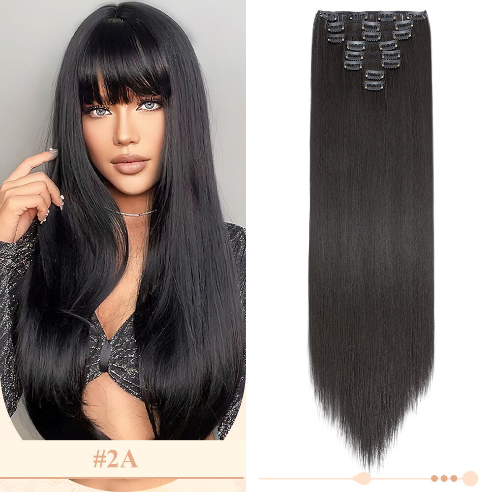 Clip-In Hair Extensions Full Head Ombre Highlight Synthetic Thick Hair 8-24 Inches