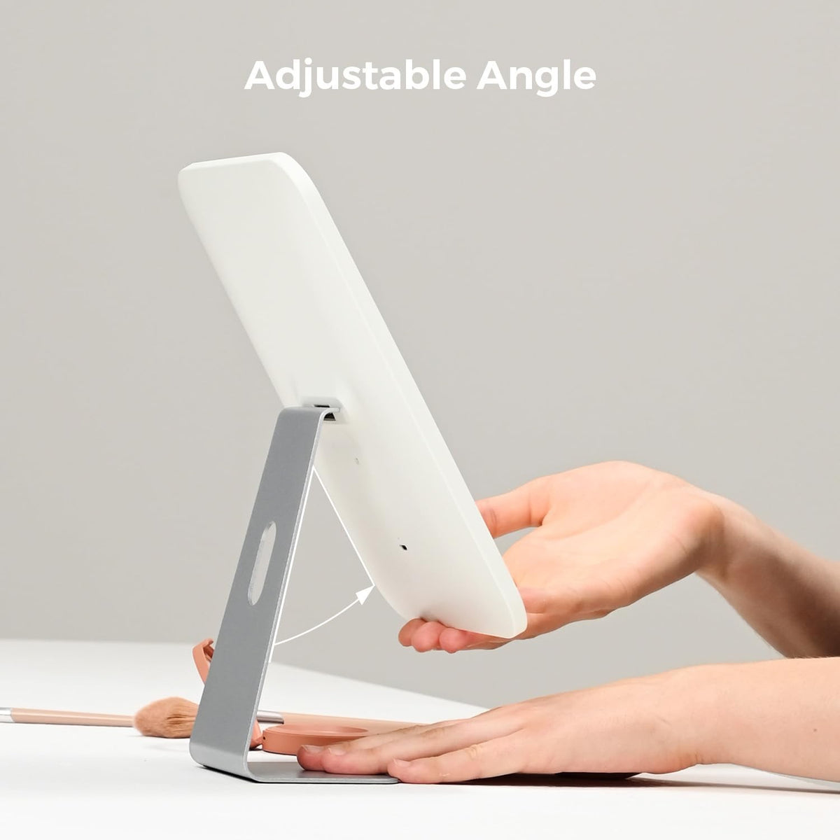 Lighted Makeup Mirror with Support, Rechargeable 2000mAh, Adjustable Brightness