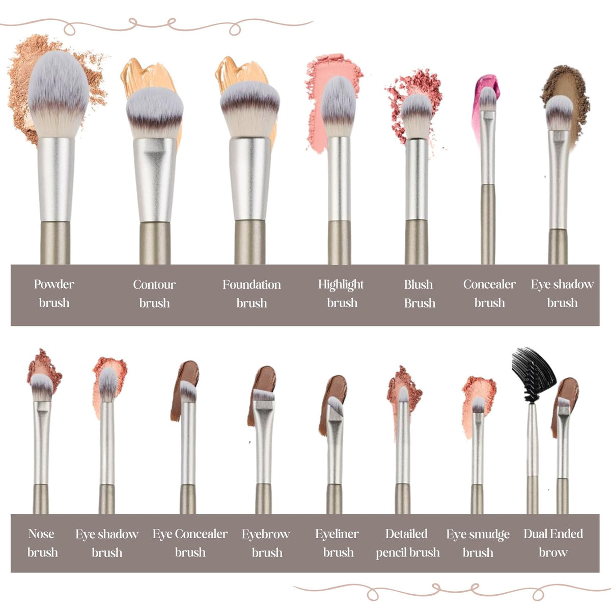 15-Piece Vegan Makeup Brush Set with Foundation, Eyeshadow, Blush & Eyeliner Tools