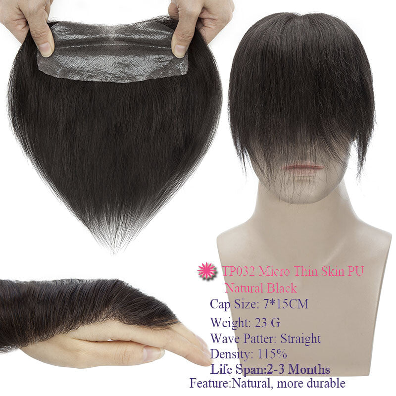 Men's Thin Skin Hair Replacement Toupee Human Hair System with Full PU Base