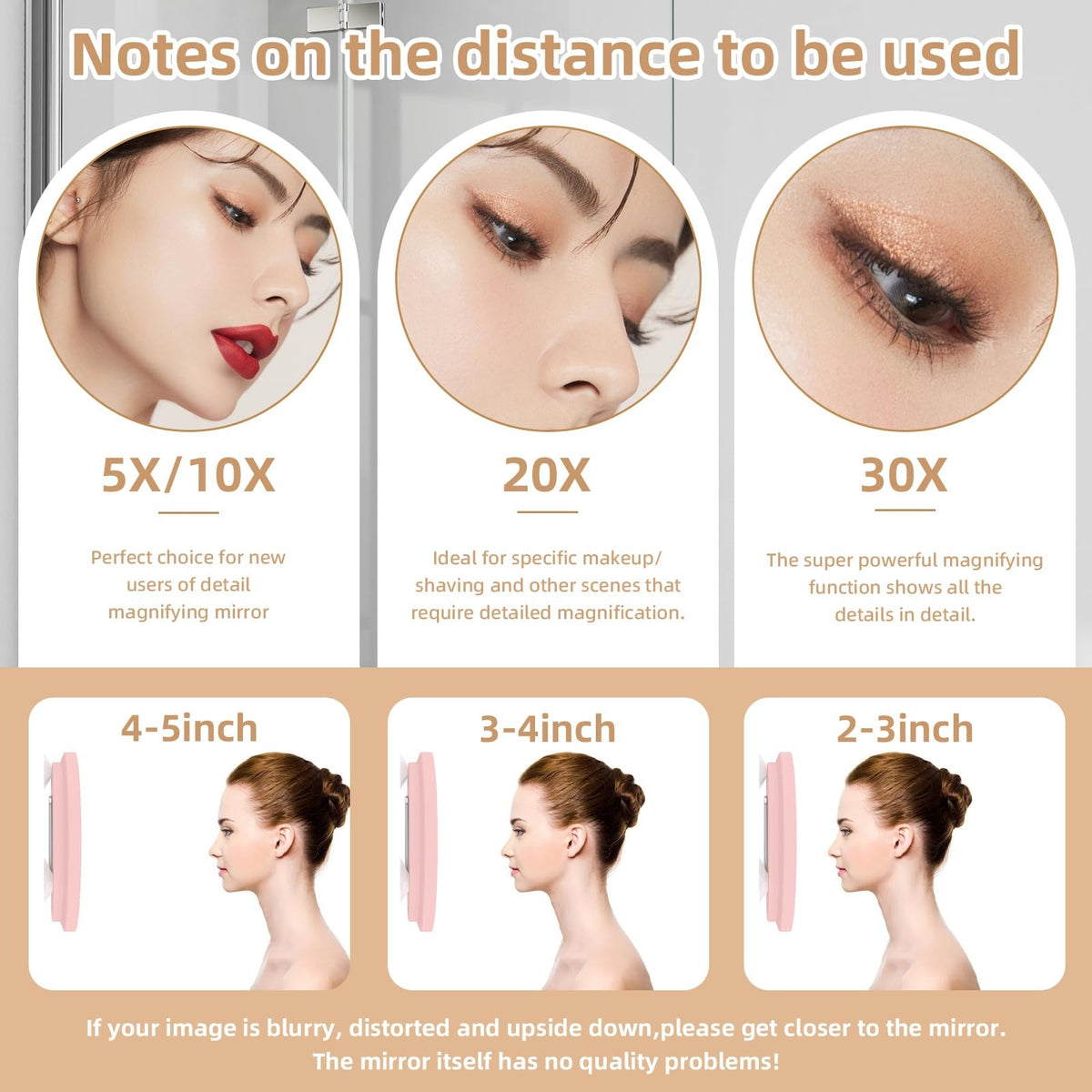 Lighted 6-Inch Magnifying Makeup Mirror with Suction Cups & Table Stand - 30X Zoom, Dimmable LED, Rechargeable for Travel & Home