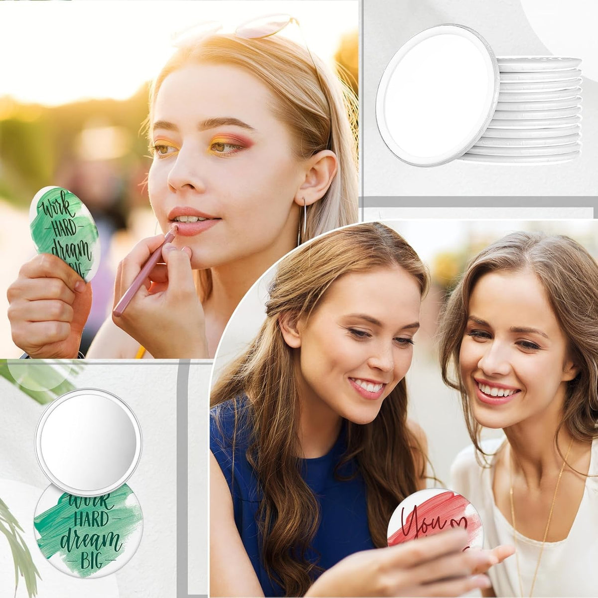 Bulk 50 Pack Portable Compact Mirrors with Inspirational Quotes for Women and Gifts
