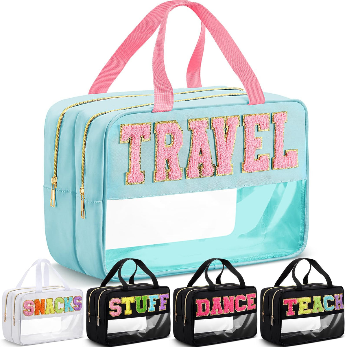 Large Waterproof Travel Cosmetic Bag with Handle and Clear PVC Design
