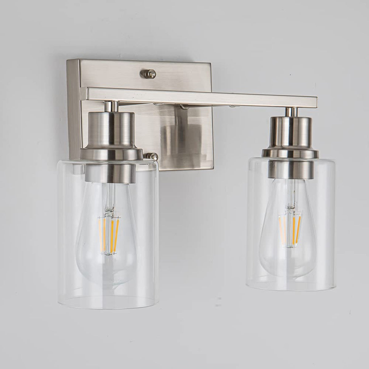 Brushed Nickel Bathroom Vanity Light Fixture with 2 Clear Glass Shades