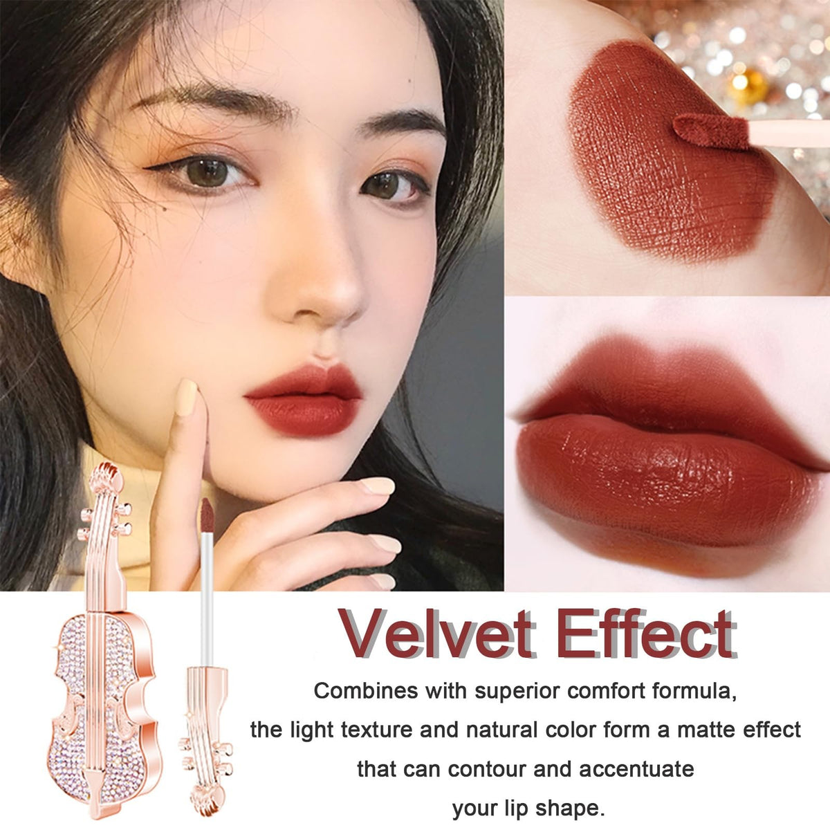Long Lasting Velvet Red Lipstick Set with Violin Packaging - Waterproof & Matte