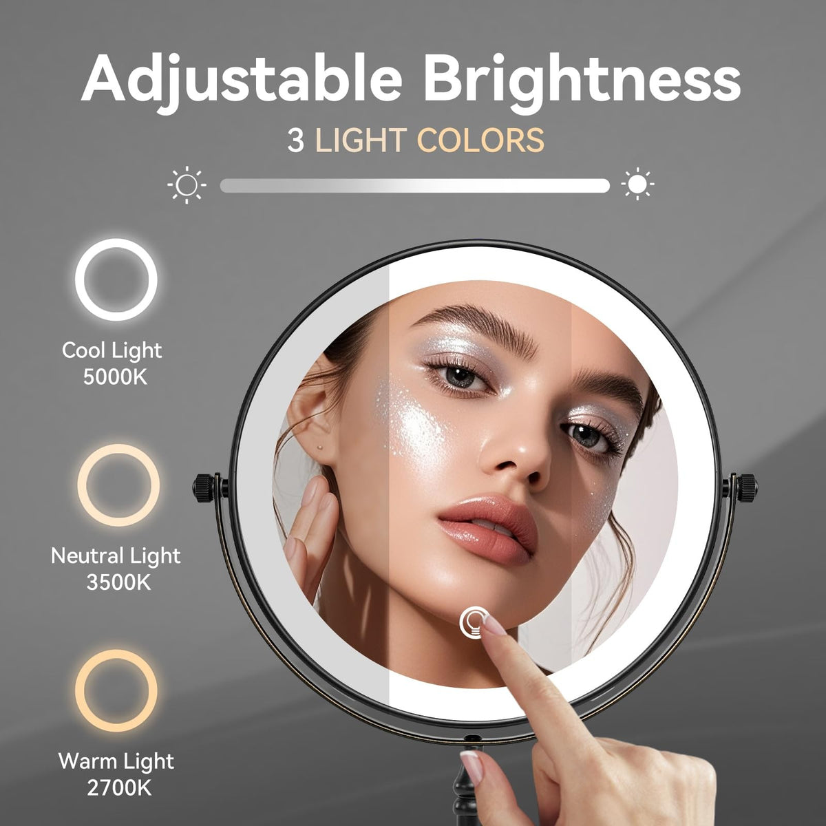 Rechargeable LED Makeup Mirror with Lights and 10X Magnification - Vanity Desk Lighted Mirror