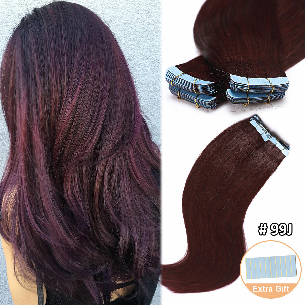 Remy Human Hair Extensions Full Head Tape-In Hair Weft Natural Style & Length