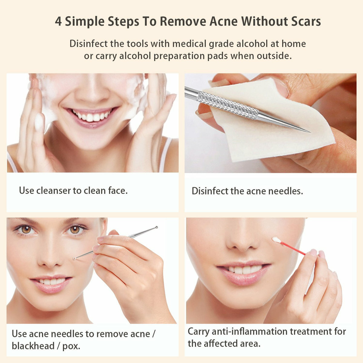 Blackhead & Acne Remover Pimple Comedone Extractor Tool Set - Stainless Steel