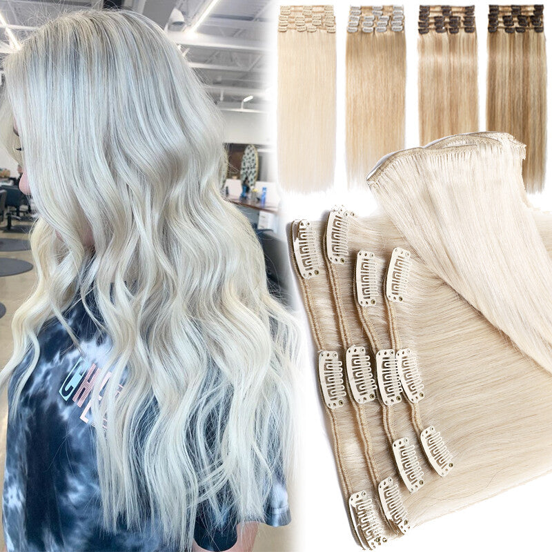 Clip-In Real Remy Human Hair Extensions for Full Head - Blonde