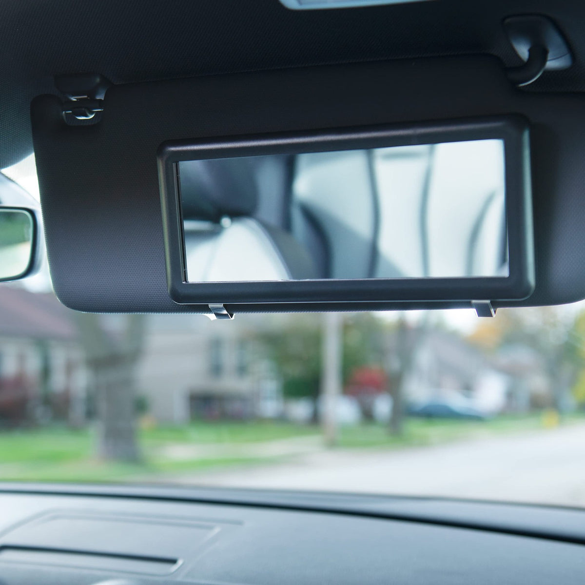 Car Visor Mirror Black Deluxe Easy Install Ergonomic Design