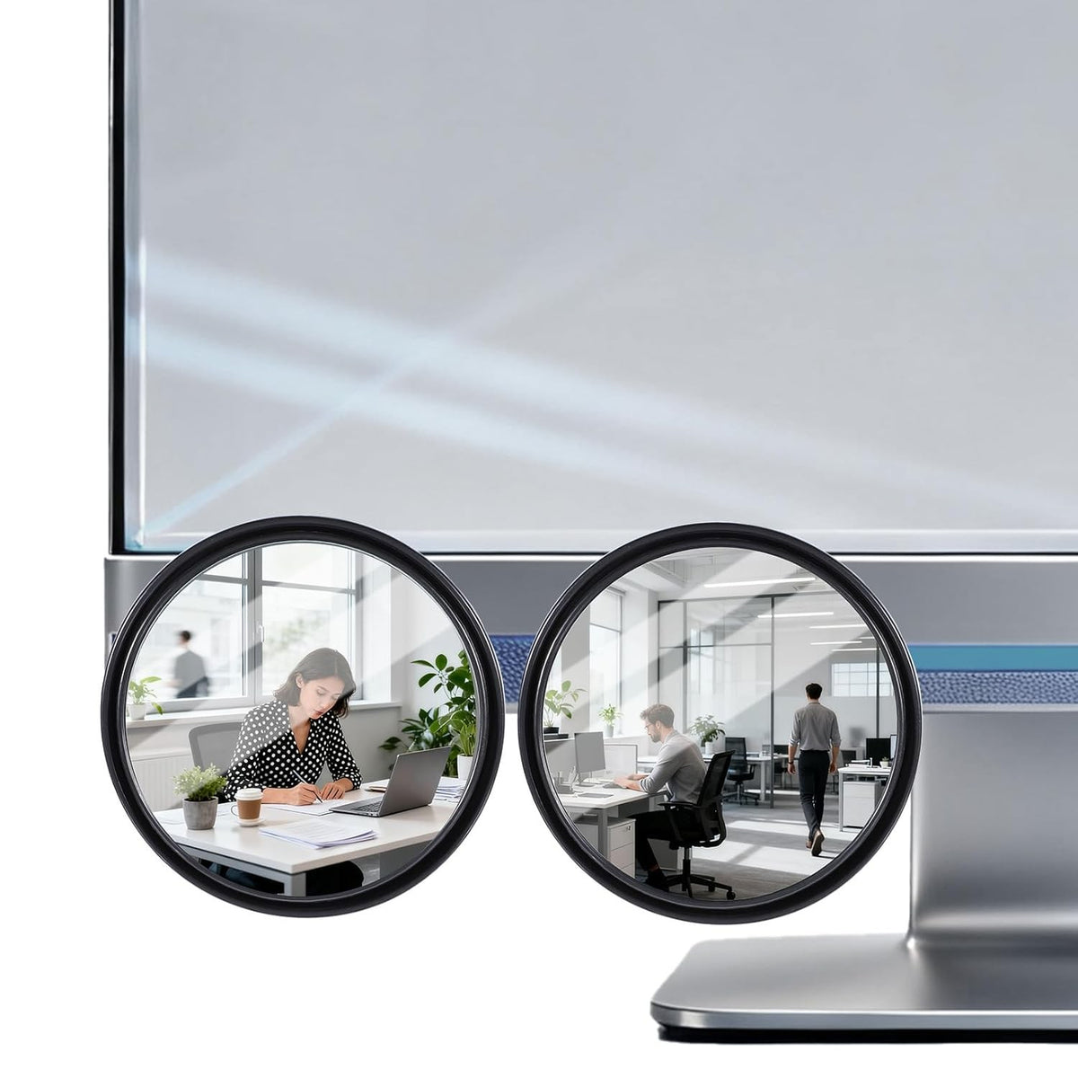 Adjustable Convex Office Desk Cubicle Mirrors - Set of 2, Stick-On Rear View