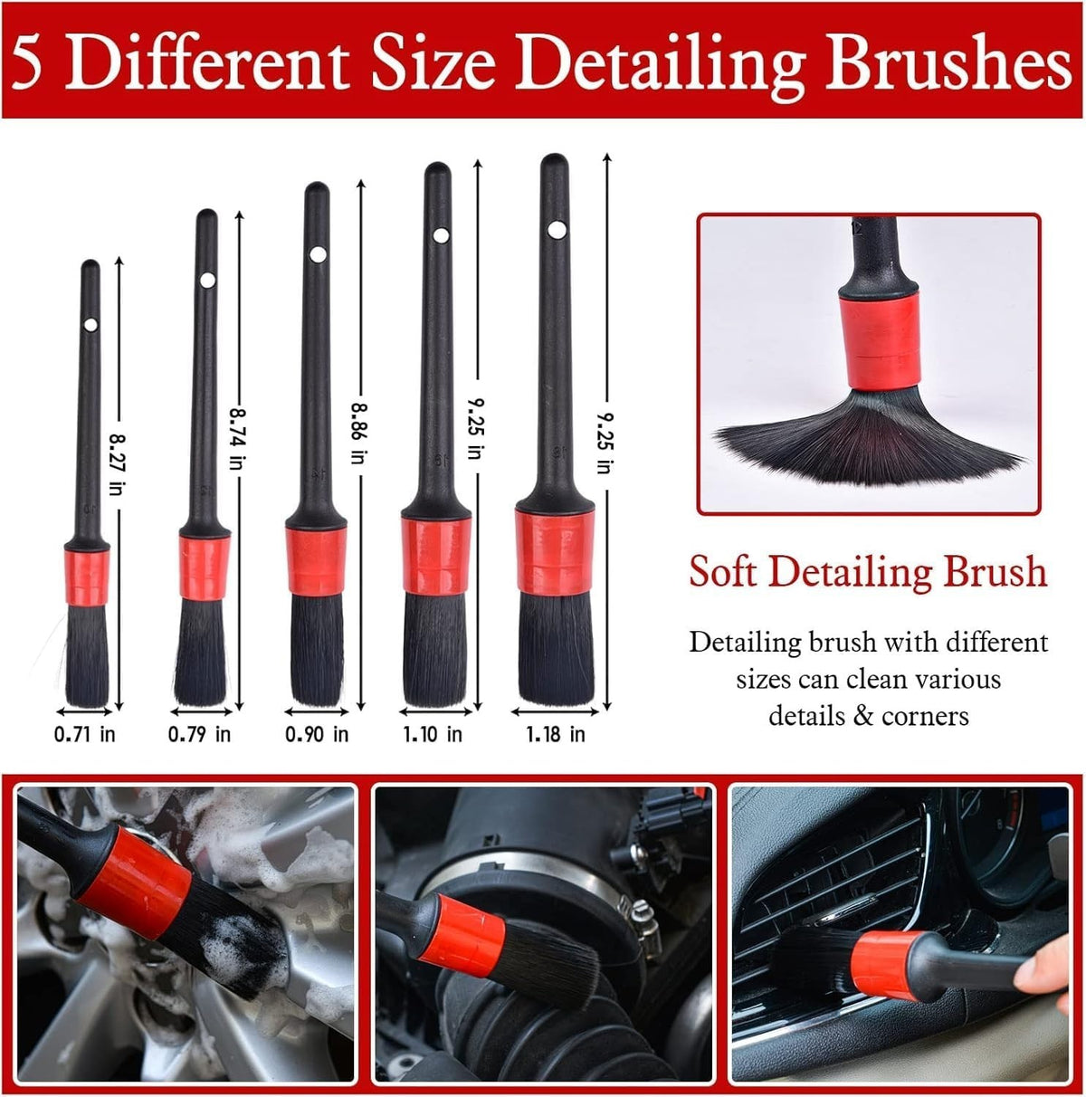 Auto Detailing Brush Set - 11 Pcs Car Cleaning Tools with Steel & Boar Hair Brushes