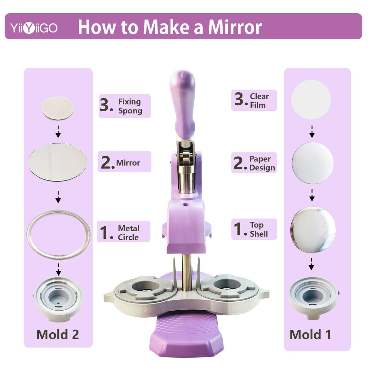 58mm Pocket Mirror Making Kit - DIY Button Maker Supplies for Custom Mirrors