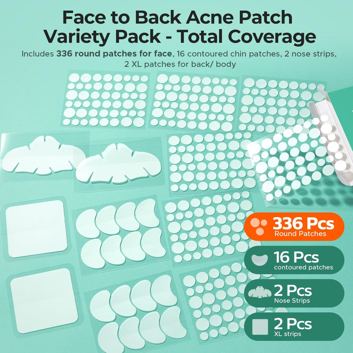 Hydrocolloid Acne Patches, 6 Sizes, 356 Count