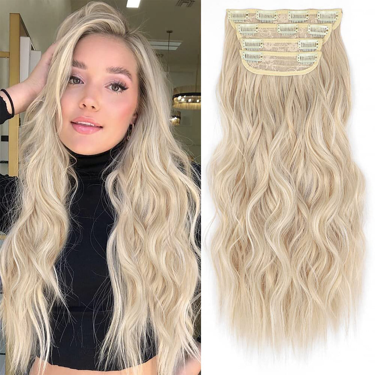 4PCS Clip-In Wavy Hair Extensions Long Synthetic Weft - Natural Blonde to Brown