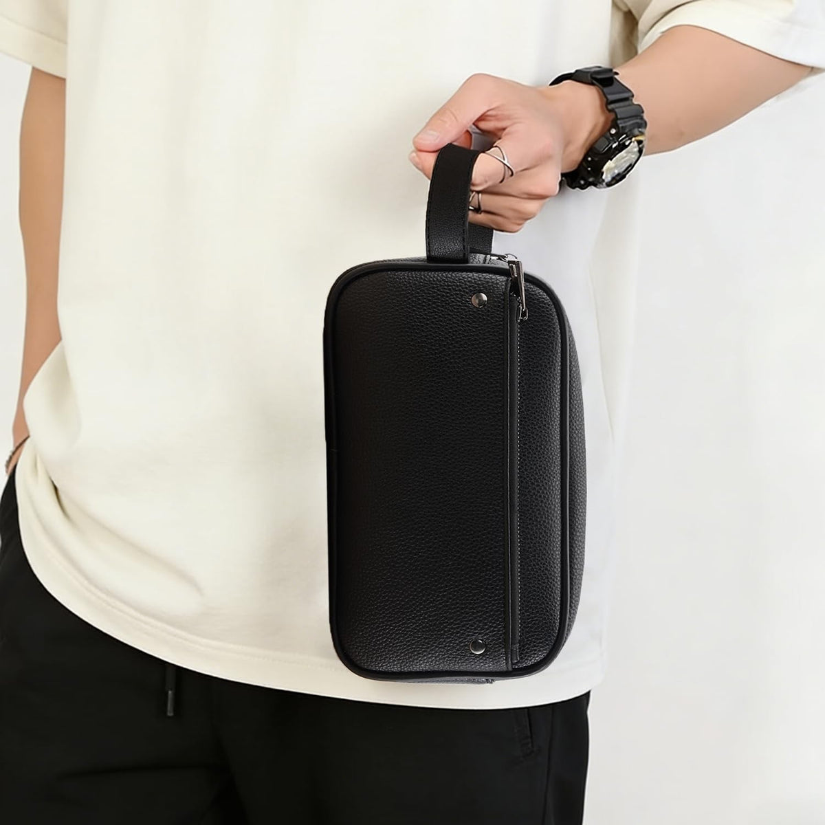 Men's Travel Toiletry Bag - Compact Dopp Kit with Water-Resistant PU Leather