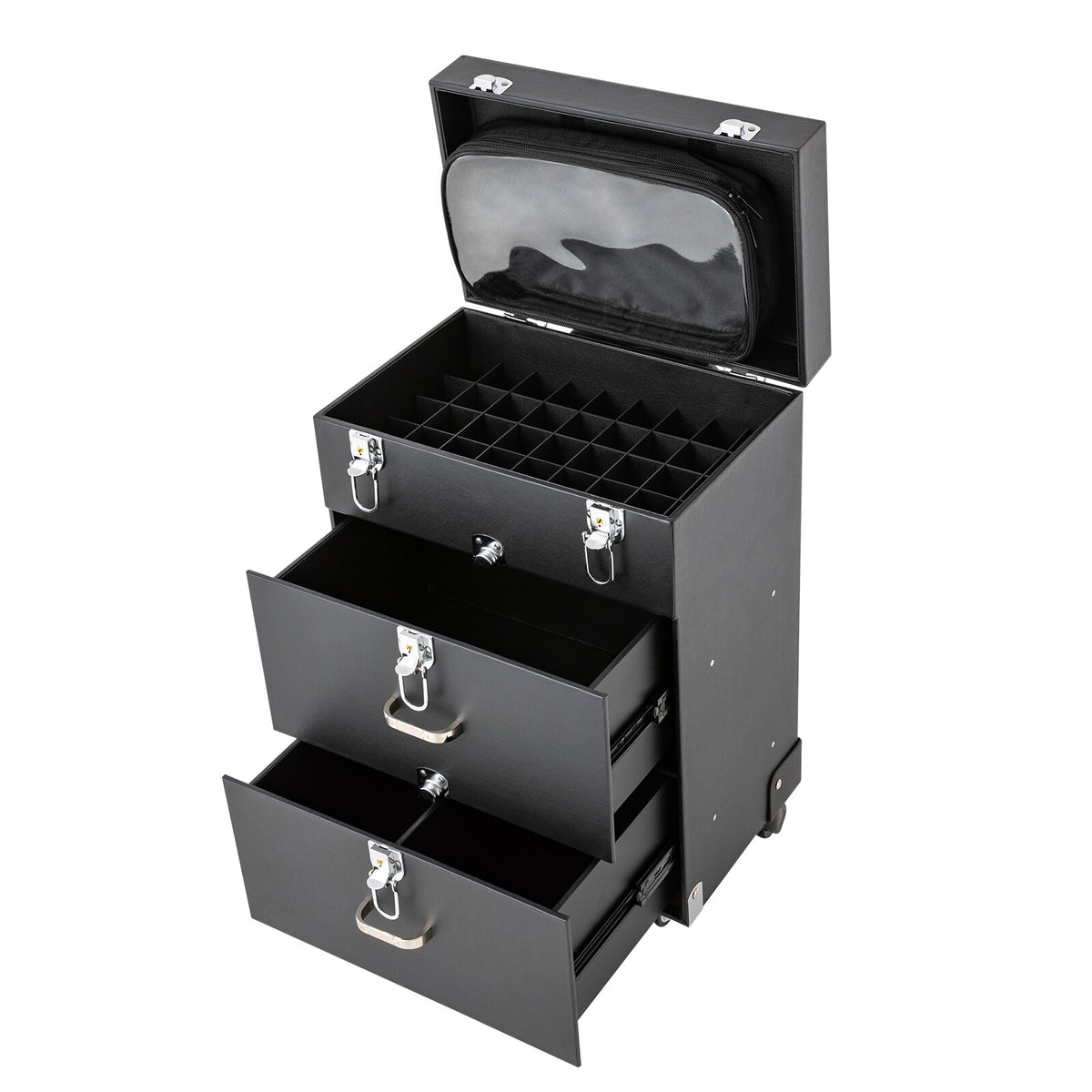 Rolling Makeup Organizer Case with Locking Compartments & Large Capacity