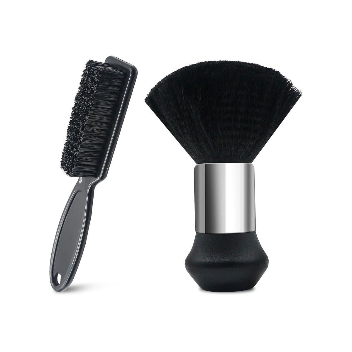 Professional Barber Brush and Neck Duster Set - 2 Piece Black Salon Tools