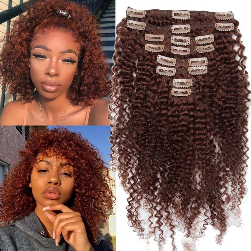 Double Weft Clip-In Afro Kinky Curly Human Hair Extensions Full Head