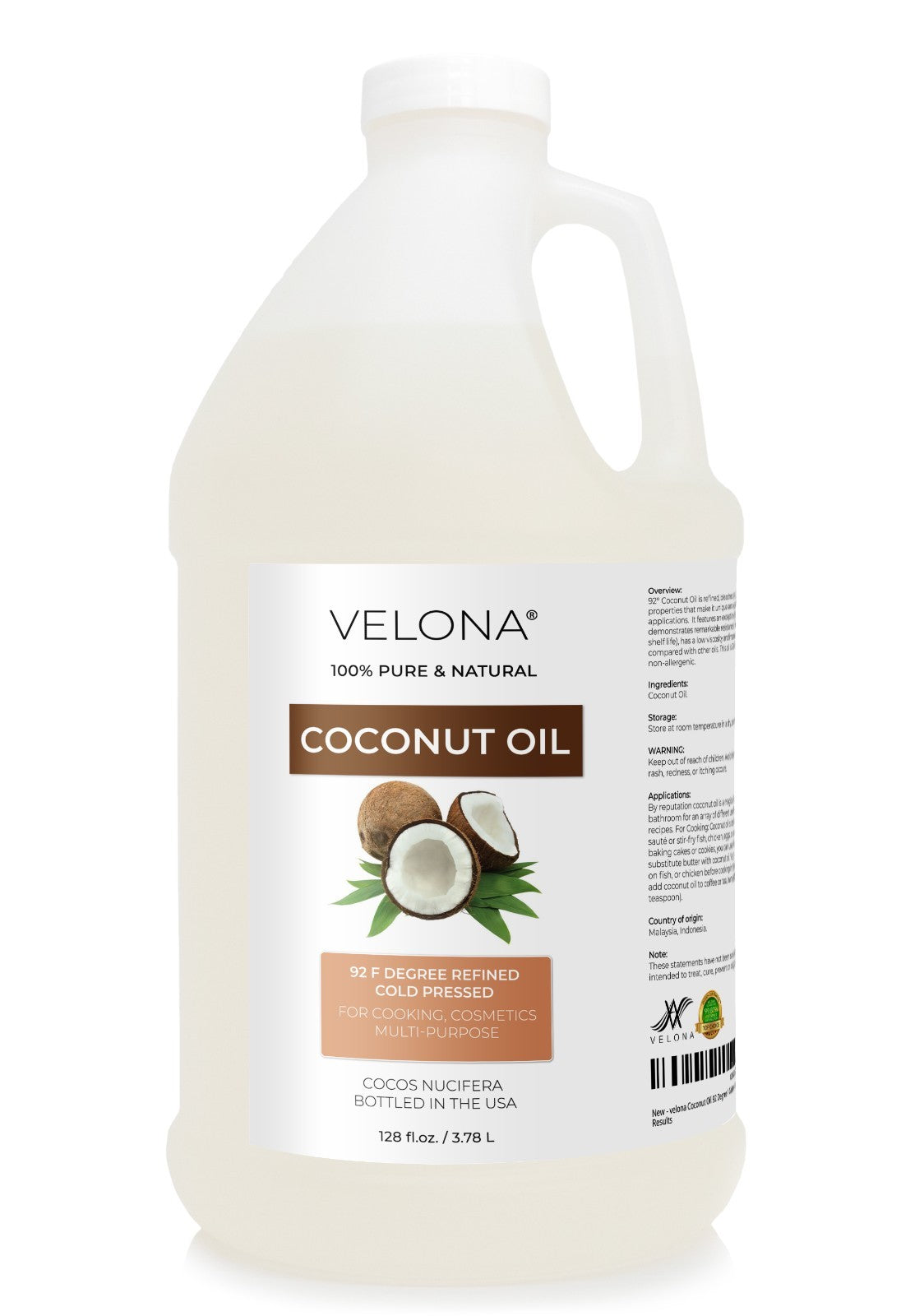 Pure Refined Coconut Oil 92 Degree - Multiple Sizes for Skincare & Cooking
