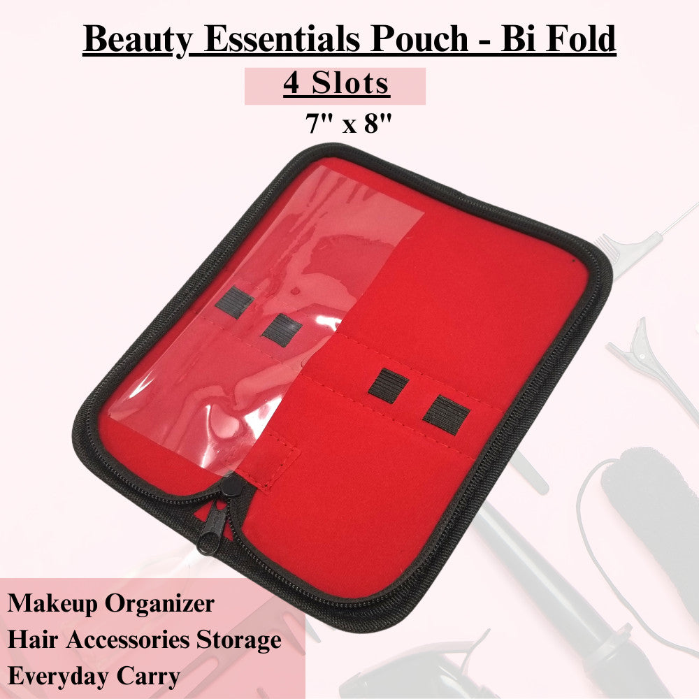 Travel Makeup Organizer Pouch with 4 Slots - Waterproof Bi-Fold Cosmetic Case