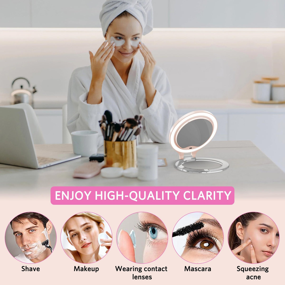 Rechargeable LED Travel Makeup Mirror 10X/1X Double-Sided with Light