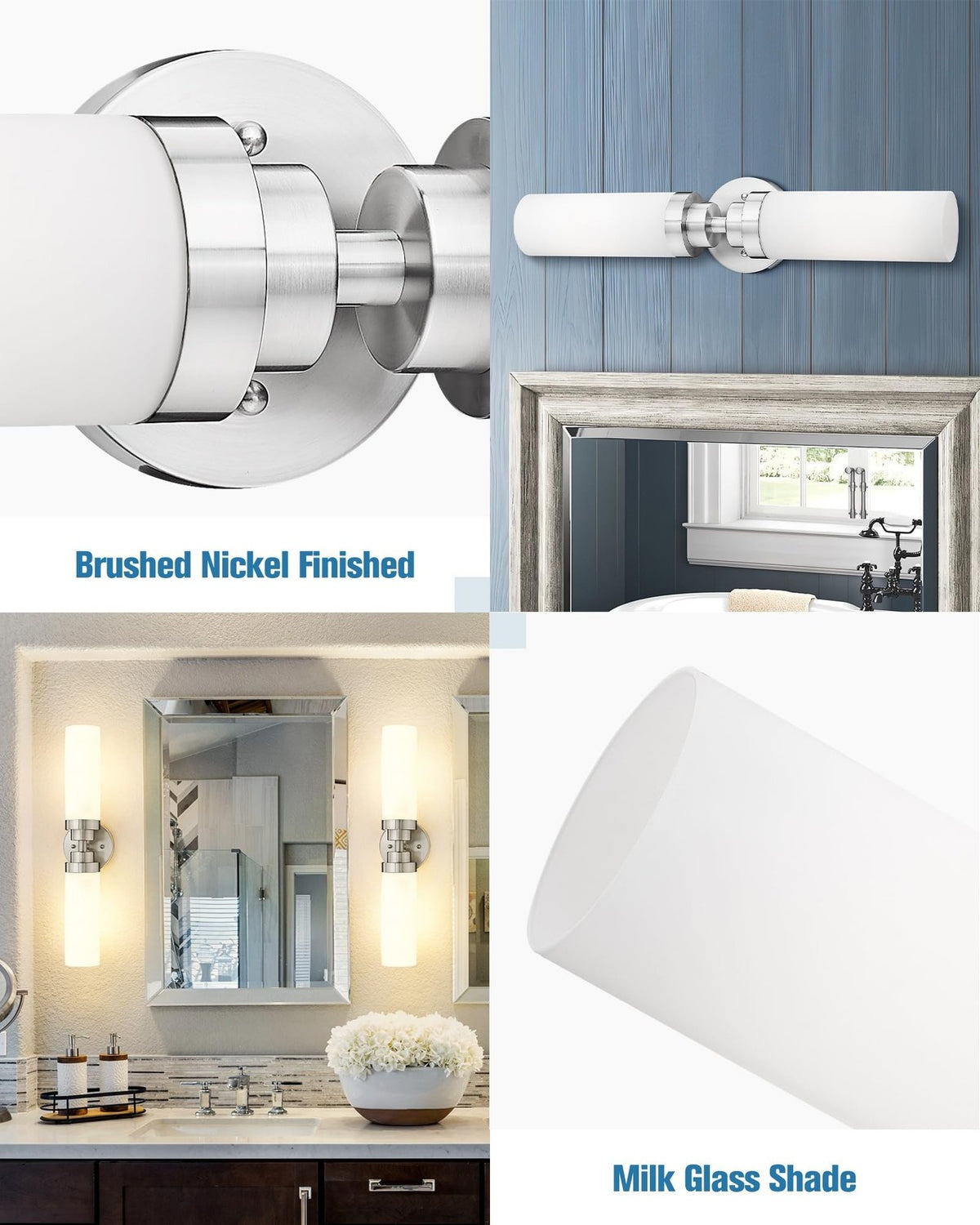 2-Light Modern Brushed Nickel Bathroom Vanity Light Fixture 22 Inch Wall Sconce