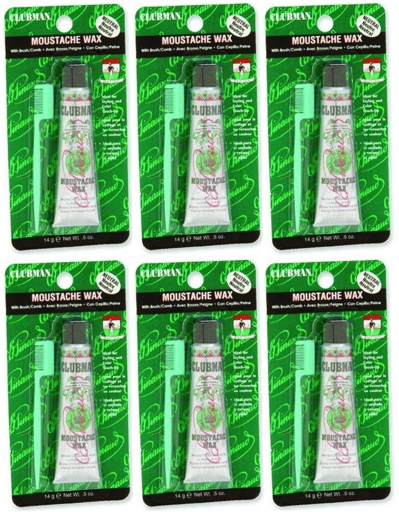 Moustache Wax 6 Pack with Brush & Comb - Neutral Beeswax