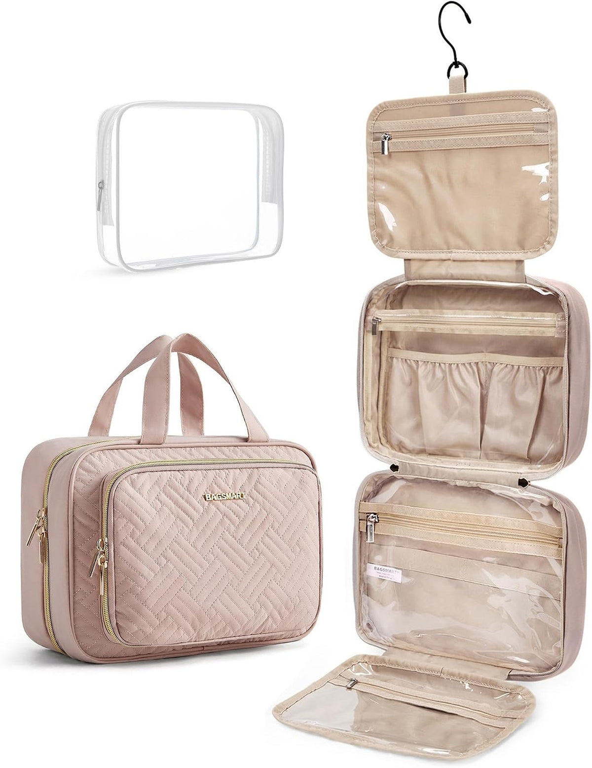 Travel Toiletry Bag with Hanging Hook and TSA Approved Transparent Cosmetic Bag