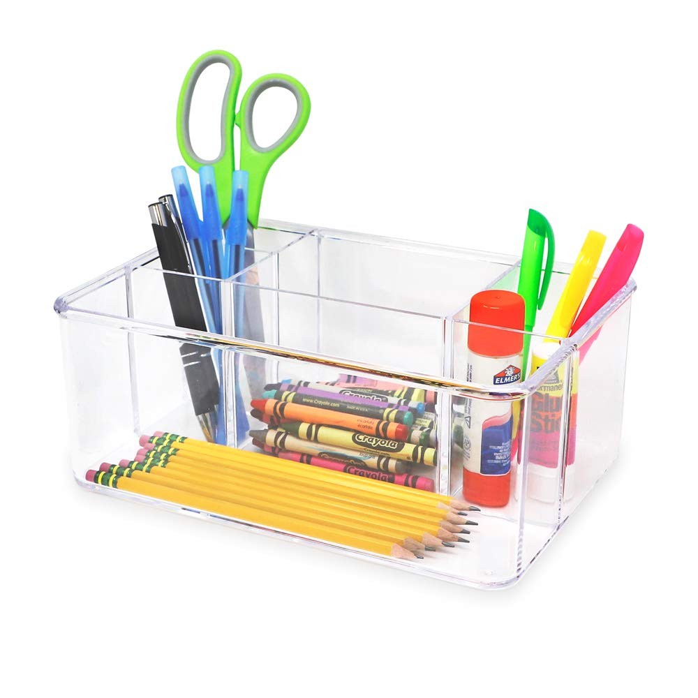 Clear Acrylic Makeup Brush Holder Organizer with 5 Compartments - 10x7x4 Inches