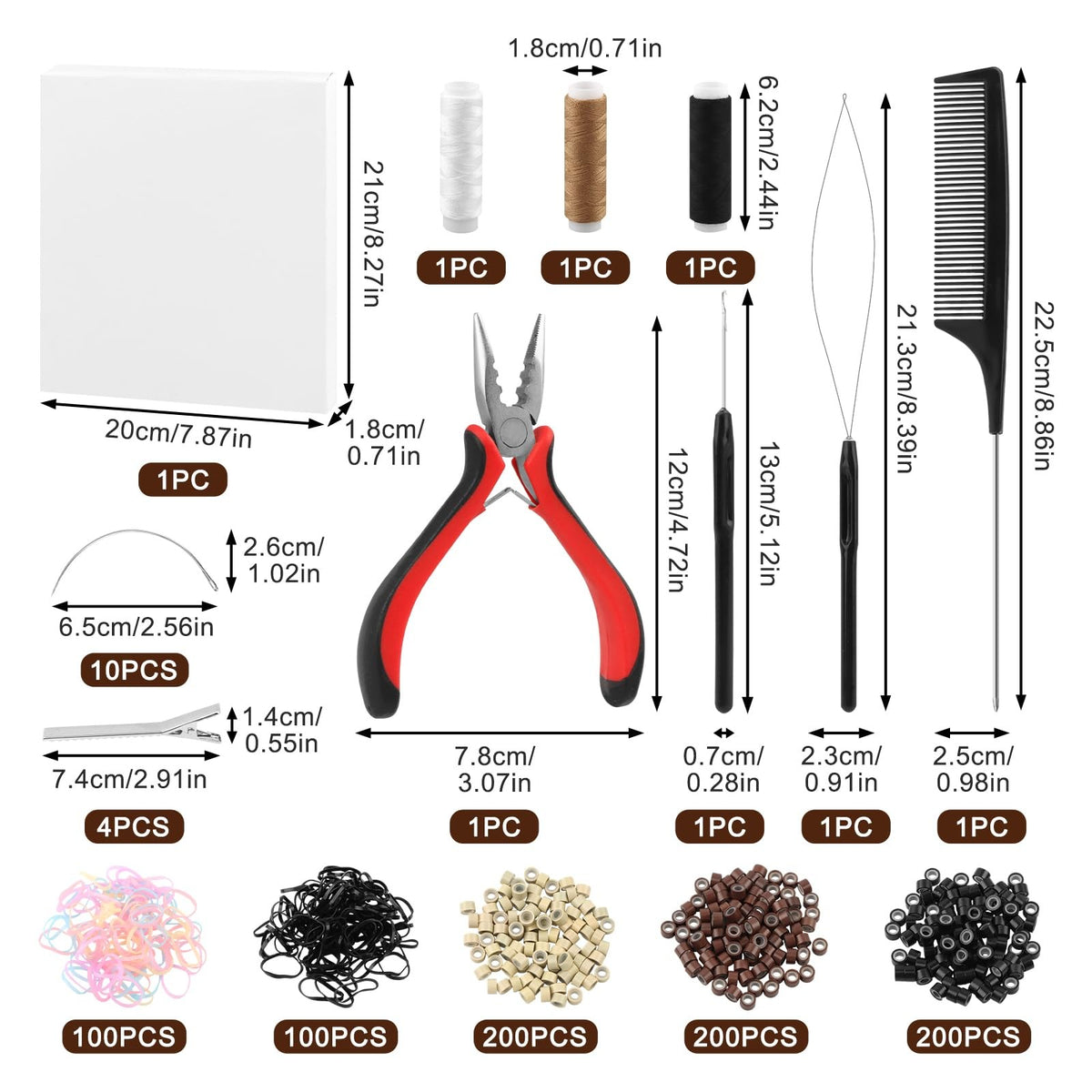 Hair Extension Tool Kit with 600 Silicone Lined Micro Link Beads,