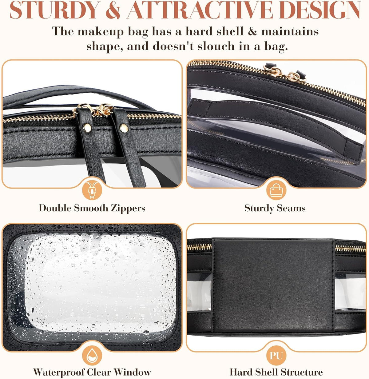 Heavy Duty Clear Travel Makeup Bag - TSA-Approved & Leak-Proof